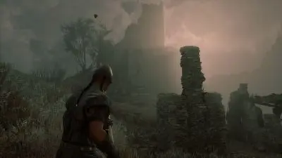 Nawiedzony dwór w Pax Dei o zmierzchu