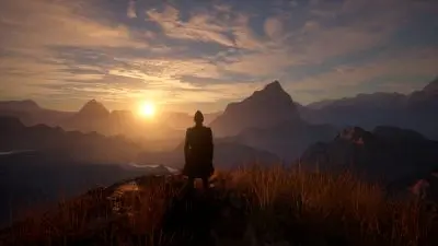 Wschód słońca nad górami Pax Dei